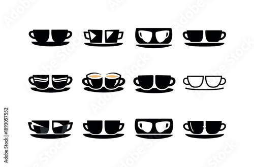 Espresso Icons Collection. Espresso shots. Icon set. Set Logo of espresso shots: double espresso cups. harmonious logo variations of the same emblematic