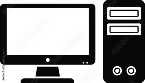 Black and White Desktop Computer PC Icon Vector