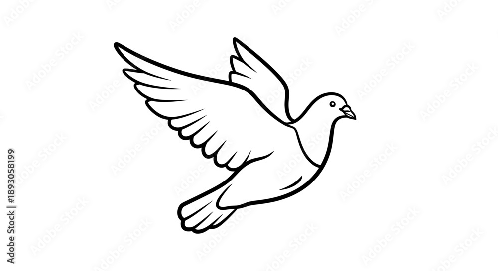 Fototapeta premium Minimalist black line drawing of a dove in graceful flight