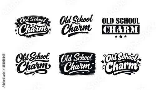 Harmonious Lettering Styles. Old School Charm. Set lettering. harmonious lettering variations of the same emblematic concept, each with different artistic