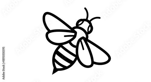 Black and white line drawing of a bee in side profile view