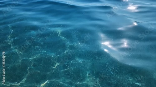 Beautiful clear water surface with sunlight reflections, perfect for backgrounds.