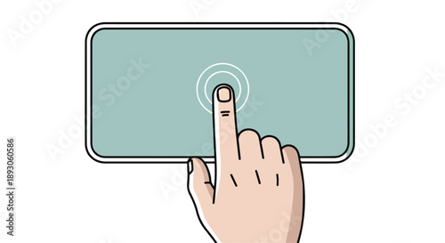 Illustration of a hand touching a teal touchscreen with a white circular interface.