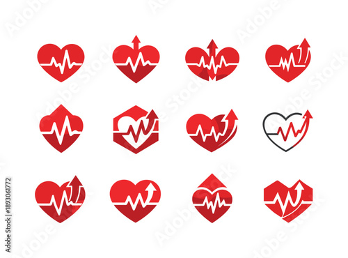 Stress Reaction Icons. How our body reacts to stress. Icon set. Set Logo of How our body reacts to stress: heart rate increase. harmonious logo variations of
