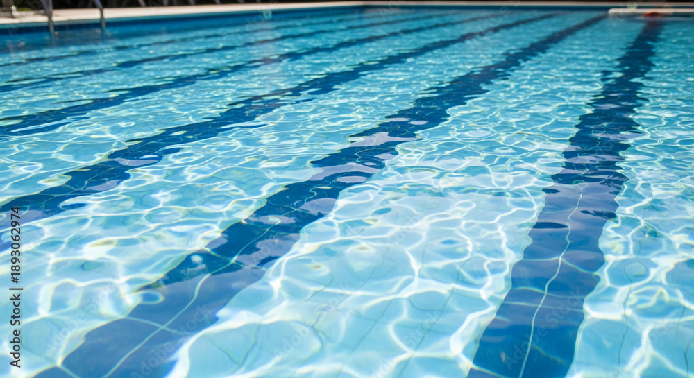 Obraz premium Image of a blue swimming pool with rippled water and dark lanes. Represents recreation, leisure, or aquatic activity for relaxation and exercise