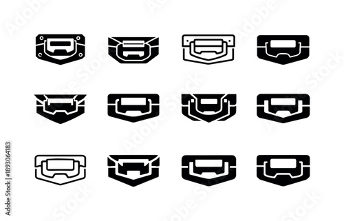 Toolbox Latch Icons. Toolbox latch. Icon set. Set Logo of toolbox latch: industrial latch with handle cutout. harmonious logo variations of the same emblematic