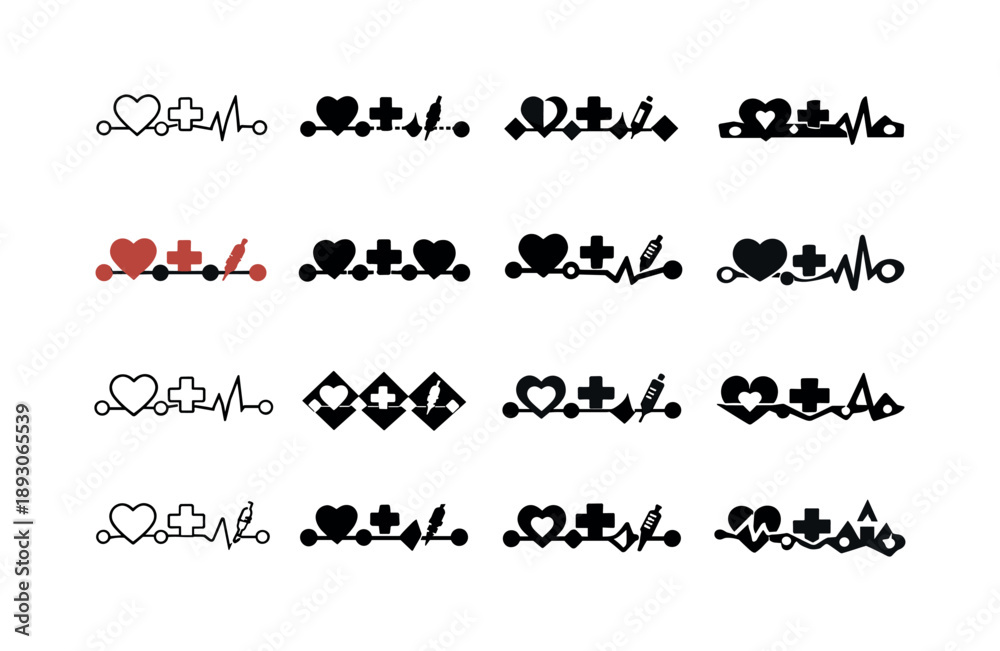 Obraz premium Medical Milestones Icons. Timeline of medical treatment. Icon set. Set Logo of timeline of medical treatment: treatment milestones dots. harmonious logo