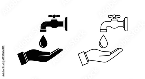 Water faucet hand icon water drop clean Vector