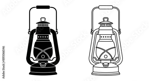 Vintage lantern black white illustration Vector