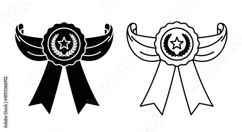 Black and white award ribbon badge with star Vector