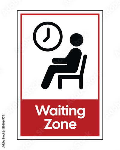 Waiting Zone Sign - Seated Person and Clock Icons for Professional Facility Waiting Areas