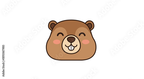 Happy Cartoon Bear Face with Smile.