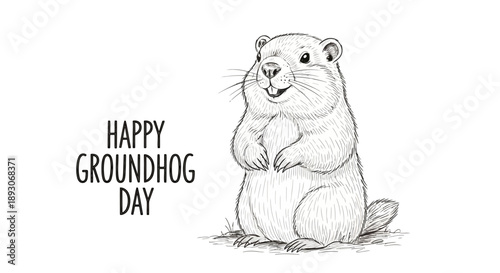 Groundhog Standing on Hind Legs Illustration.