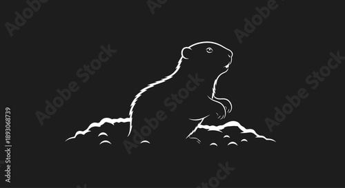 Marmot Silhouette Sitting on Mountain Top.