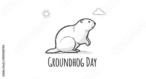 Simple Line Drawing of Groundhog Animal.
