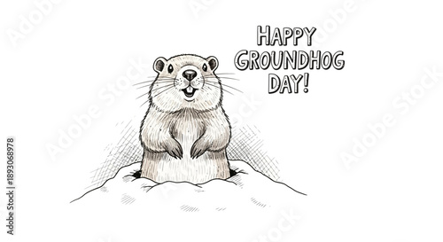 Groundhog Standing on Hind Legs Illustration.