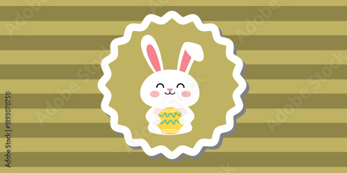 Easter Bunny's Greeting: A charming illustration captures the Easter spirit with a cute bunny holding a decorated egg, set against a backdrop of festive stripes.