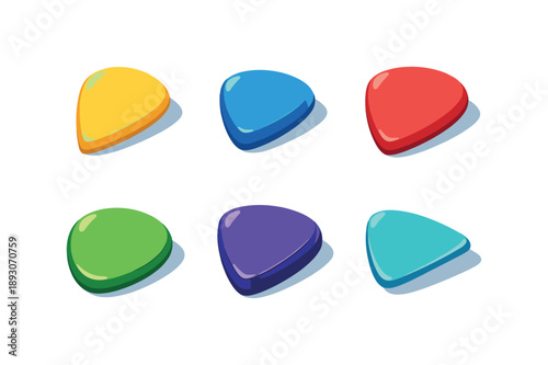 Colorful Guitar Picks. Pick Styles. Isometric flat vector icons set of Pick Styles: jazz pick shape, stubby pick form, standard pick size, rounded pick edge,