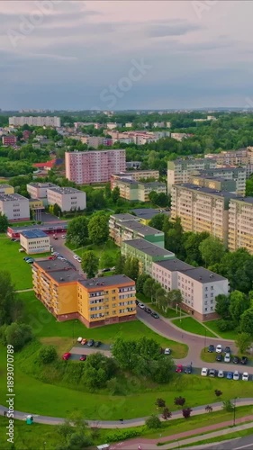 Aerial Drone Shot of Residential Apartment Buildings and Housing Estate in Urban Area