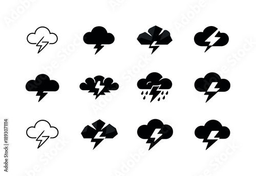 Stormy Cloud Icons. stormy clouds. Icon set. Set Logo of stormy clouds: thundercloud. harmonious logo variations of the same emblematic concept, each with