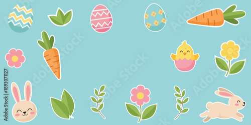 Easter Delight: A whimsical illustration with an array of Easter symbols, evoking feelings of spring, renewal, and celebration. A perfect visual for Easter greetings or themed designs.