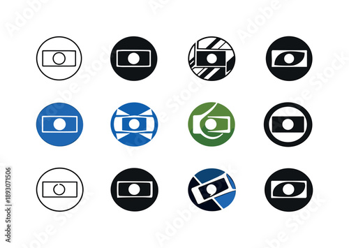 Microscope Icon Variations. microscope slides. Icon set. Set Logo of microscope slides: circular specimen mount. harmonious logo variations of the same