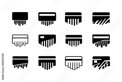 Credit Card Disposal Icons. shredded credit card. Icon set. Set Logo of shredded credit card: card disposal icon. harmonious logo variations of the same