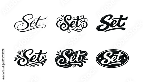 Harmonious Lettering Variations. Script font lettering. Set lettering. harmonious lettering variations of the same emblematic concept, each with different