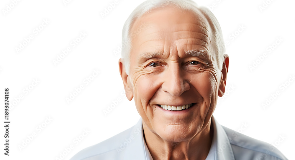 Fototapeta premium A smiling senior man with white hair on transparent background