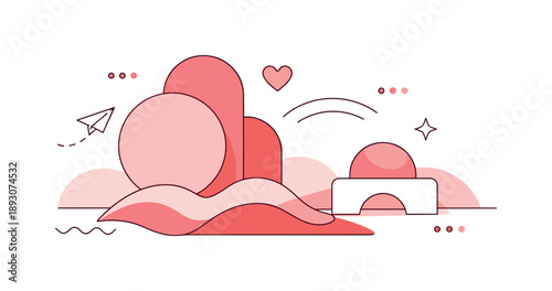 Warm Abstract Harmony. Warm Color Abstract Shapes. A modern abstract scene built from pink and red shapes layered lightly to suggest depth and soft motion.