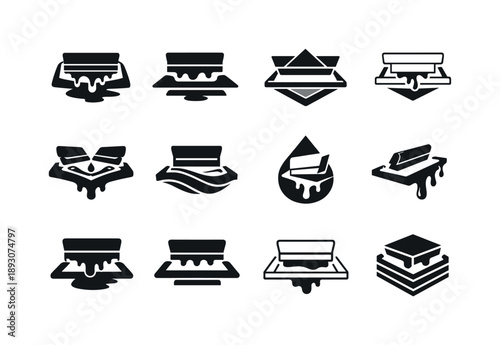 Screen Print Logo Variations. artwork with a screen press. Icon set. Set Logo of artwork with a screen press: abstract print pattern. harmonious logo