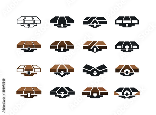 Wooden Deck Logo Set. A wooden deck. Icon set. Set Logo of a wooden deck: deck fastener detail. harmonious logo variations of the same emblematic concept, each