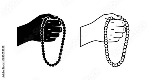 Hand holding prayer beads spiritual meditation symbol Vector
