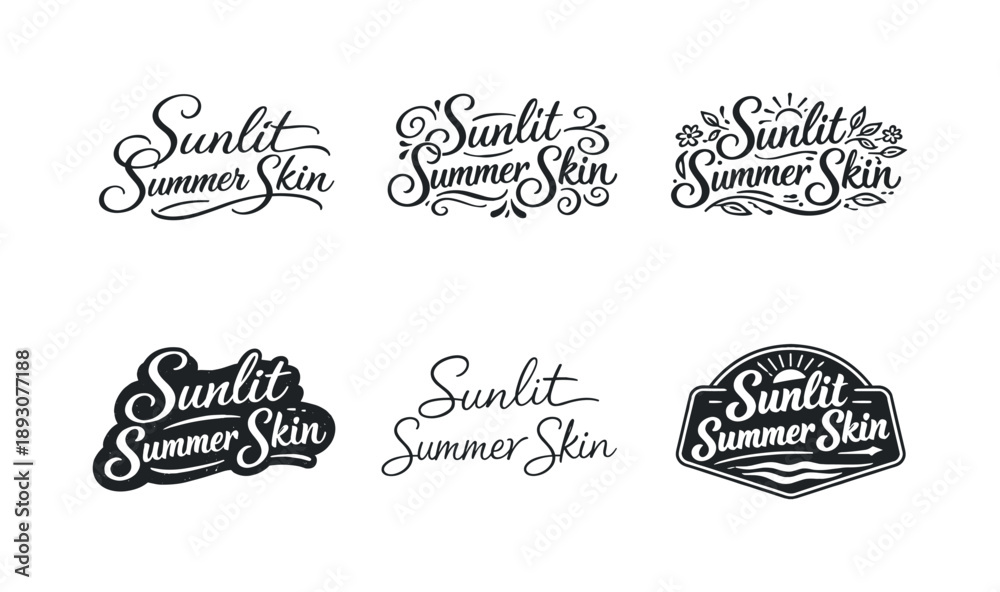 Fototapeta premium Harmonious Lettering Grid. Sunlit summer skin. Set lettering. harmonious lettering variations of the same emblematic concept, each with different artistic