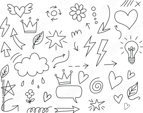 Collection of hand drawn icons and symbols