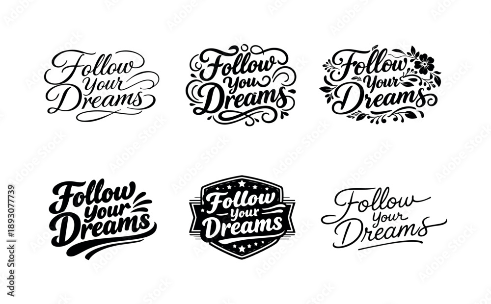 Fototapeta premium Decorative Script Variations. Decorative Script Phrases. Set lettering. harmonious lettering variations of the same emblematic concept, each with different