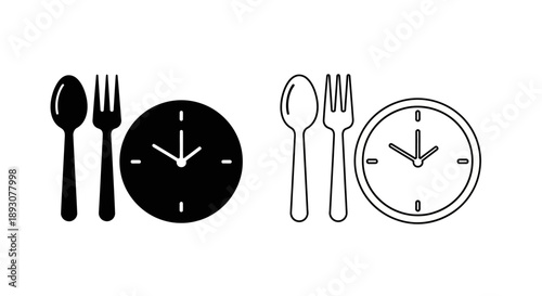 Dinner time icons clock spoon fork Vector
