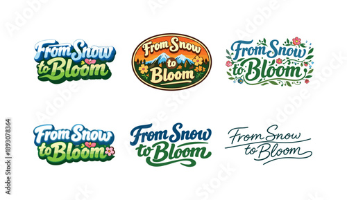 Creative Lettering Grid. From Snow to Bloom. Set lettering. harmonious lettering variations of the same emblematic concept, each with different artistic
