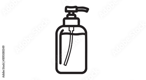 Simple line illustration of a dispenser bottle on a plain background from a straightforward viewpoint
