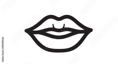A simple black line drawing of a pair of lips on a neutral background, viewed from the front, showcasing the mouth's shape and contours in a minimalist style