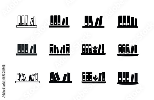 Office Icon Set. Office interior. Icon set. Set Logo of office interior: bookshelf with folders. harmonious logo variations of the same emblematic concept,