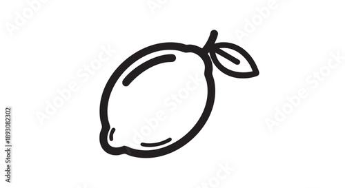 Simple line drawing of a lemon with a leaf attached, viewed from the side on a clean background