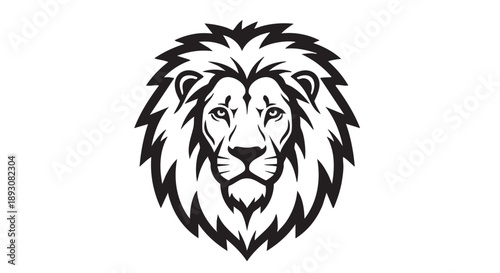A majestic lion's head illustration showcasing its mane and facial features from a straightforward frontal viewpoint.