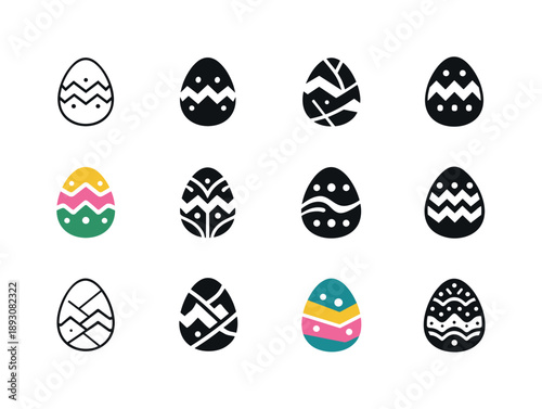 Easter Icon Variations. Easter celebrations and activities. Icon set. Set Logo of Easter celebrations and activities: decorated Easter egg. harmonious logo