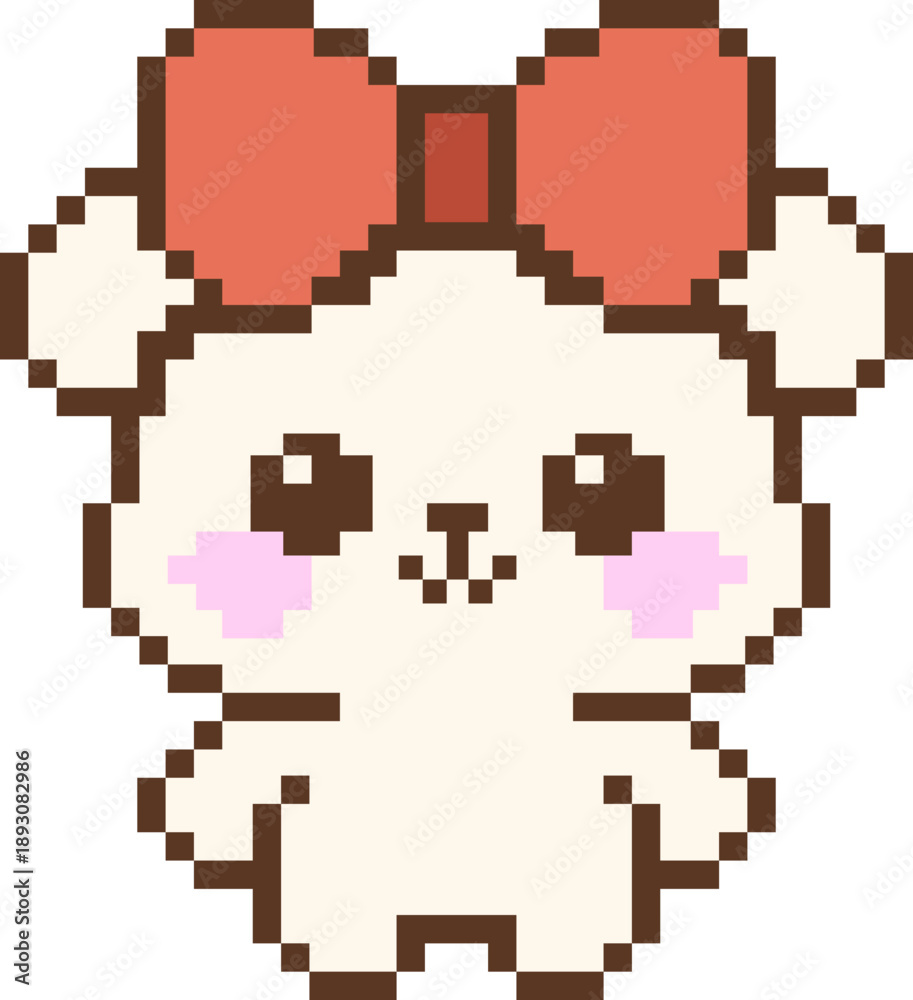 Fototapeta premium Pixel Art Cute Bear With Red Bow