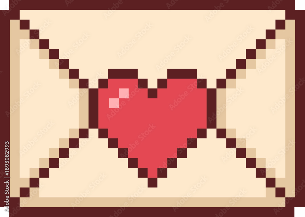 Obraz premium Pixel art love letter envelope with heart seal