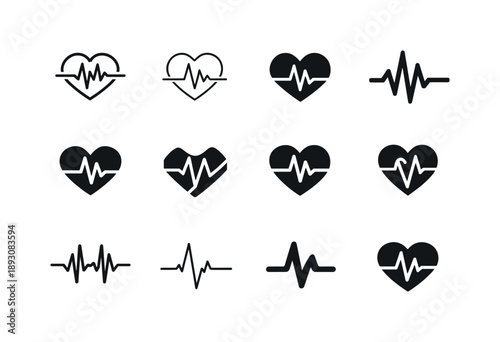 Heartbeat Icon Variations. Heartbeats. Icon set. Set Logo of heartbeats: heart rhythm waveform. harmonious logo variations of the same emblematic concept, each