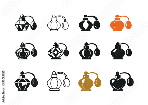Vintage Bottle Icon Set. Vintage Bottle. Icon set. Set Logo of Vintage Bottle: perfume bottle. harmonious logo variations of the same emblematic concept, each