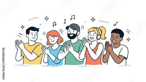 Concert Audience Joy. Audience at concert. A group of listeners clapping and moving gently to the music. Positive energy, engagement, and joyful participation.