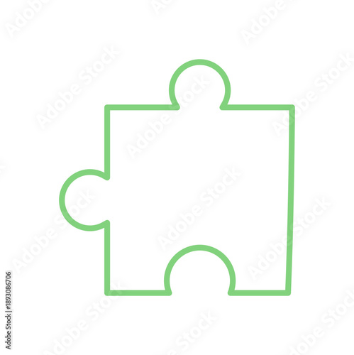 Green silhouette jigsaw puzzle piece in flat style. Outline of a puzzle tile for table or boardgame activities. Perfect for hobby, play, or graphic design with a simple and versatile concept.